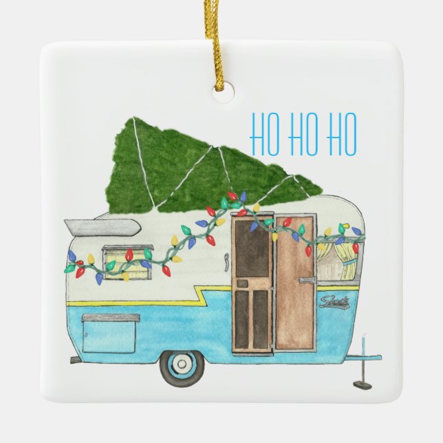 Vintage Camping Trailer Christmas Ornament (Front)