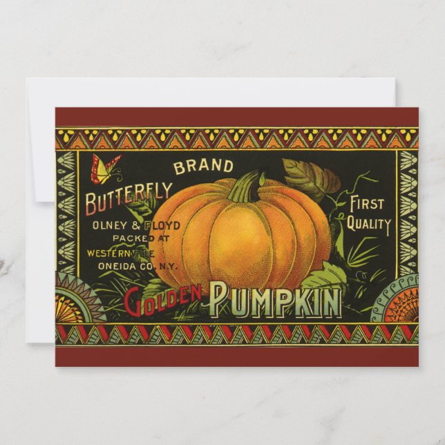 Vintage Can Label Art, Butterfly Pumpkin Vegetable (Front)