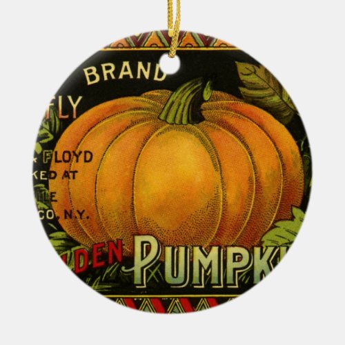 Vintage Can Label Art Butterfly Pumpkin Vegetable Ceramic Ornament