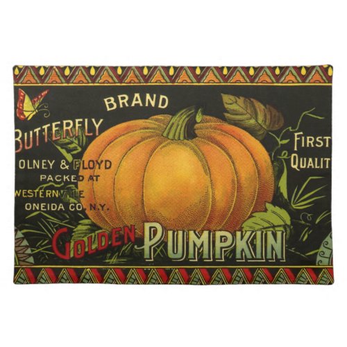 Vintage Can Label Art Butterfly Pumpkin Vegetable Cloth Placemat