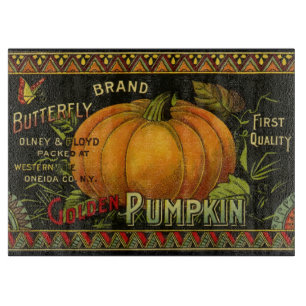 Vintage Can Label Art, Butterfly Pumpkin Vegetable Cutting Board