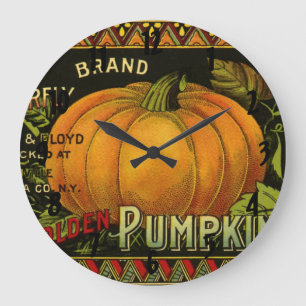 Vintage Can Label Art, Butterfly Pumpkin Vegetable Large Clock