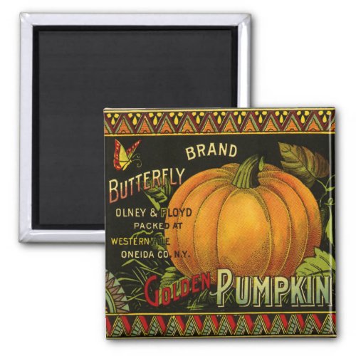 Vintage Can Label Art Butterfly Pumpkin Vegetable Magnet