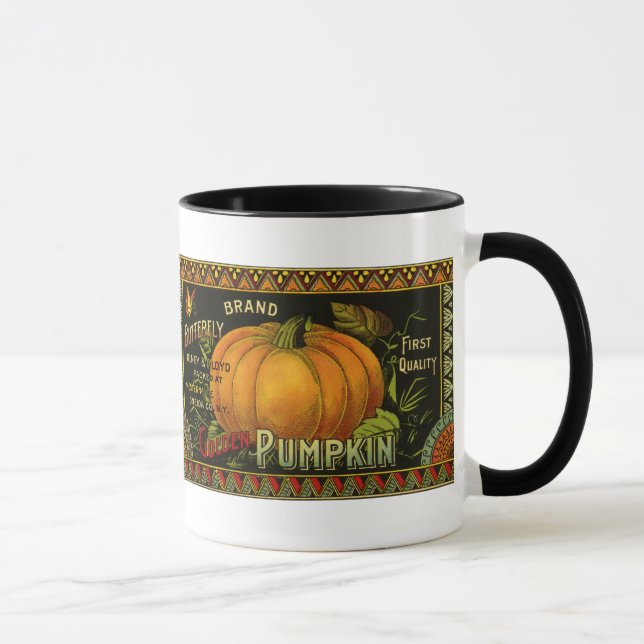 Vintage Can Label Art, Butterfly Pumpkin Vegetable Mug (Right)