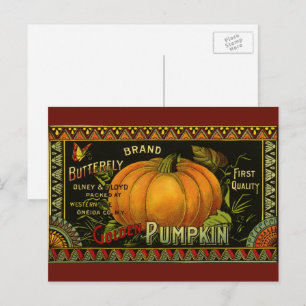 Vintage Can Label Art, Butterfly Pumpkin Vegetable Postcard