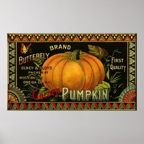 Vintage Can Label Art, Butterfly Pumpkin Vegetable