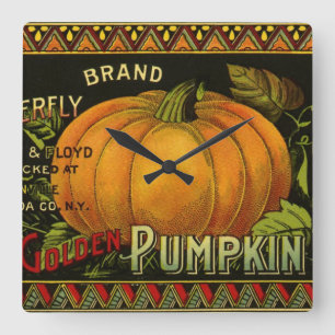 Vintage Can Label Art, Butterfly Pumpkin Vegetable Square Wall Clock