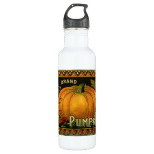 Vintage Can Label Art, Butterfly Pumpkin Vegetable Stainless Steel Water Bottle