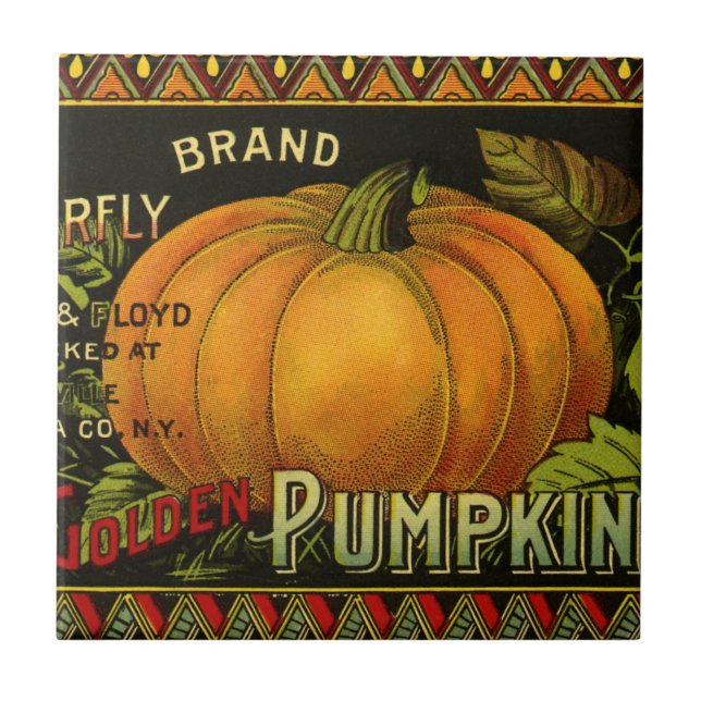 Vintage Can Label Art, Butterfly Pumpkin Vegetable Tile (Front)
