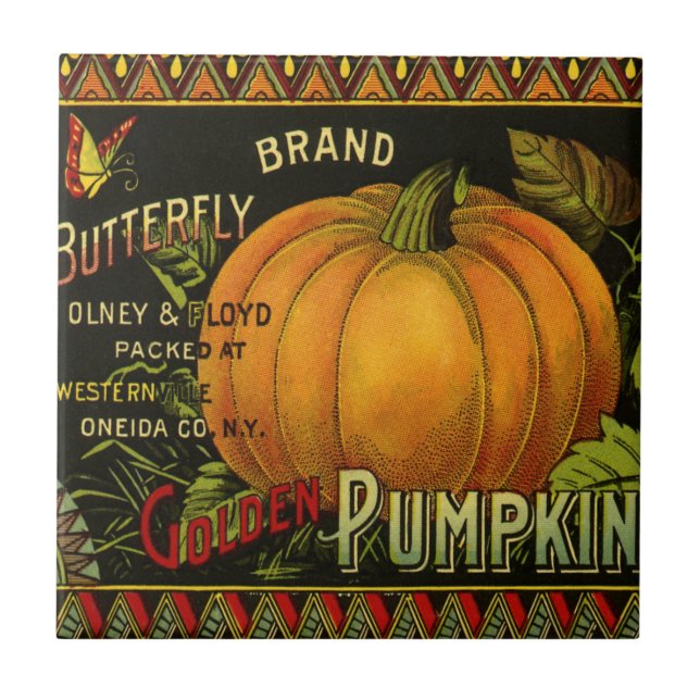 Vintage Can Label Art, Butterfly Pumpkin Vegetable Tile (Front)