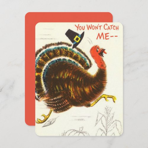 Vintage Cant Catch Me Thanksgiving Turkey Holiday Card