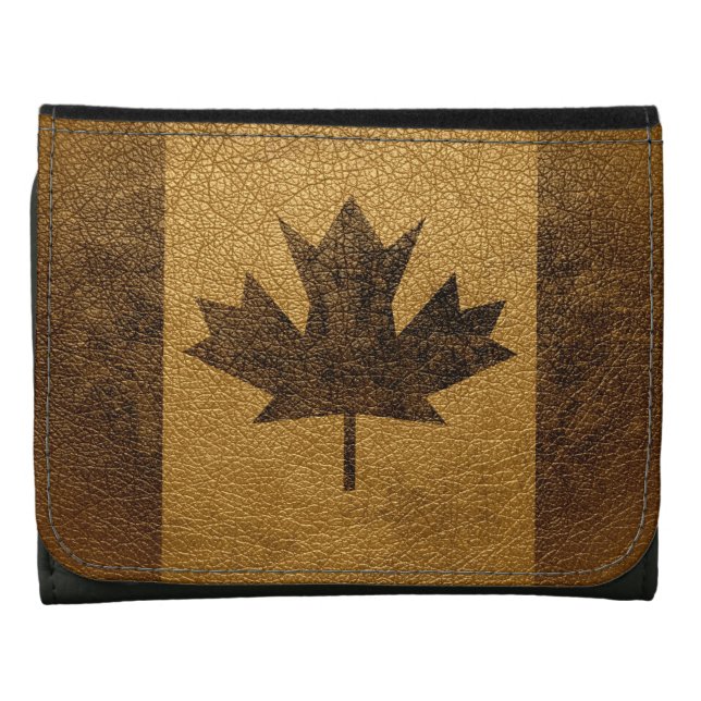 Vintage Canada Flag Leather Tri-fold Wallet (Front)