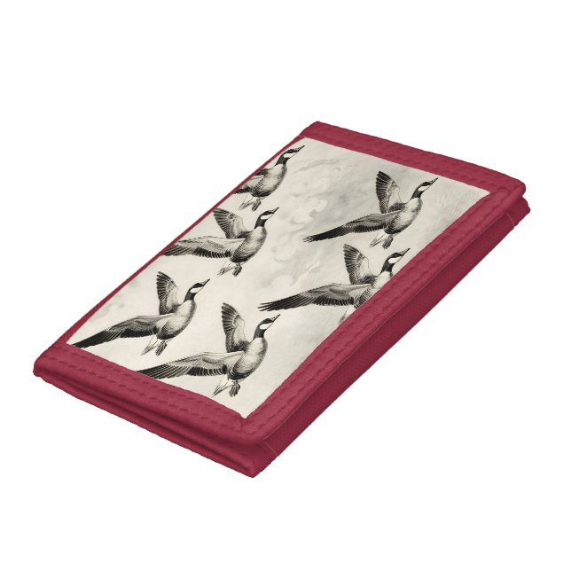 Vintage Canada Geese in Flight Engraving Trifold Wallet (Bottom)