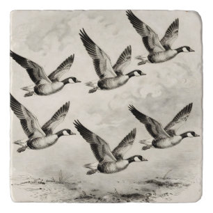 Vintage Canada Geese in Flight Engraving Trivet