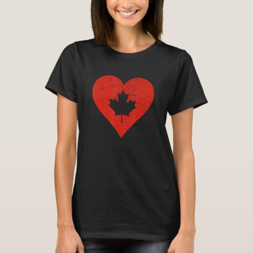 Vintage Canada Love Heart Maple Leaf Canadian Root T_Shirt