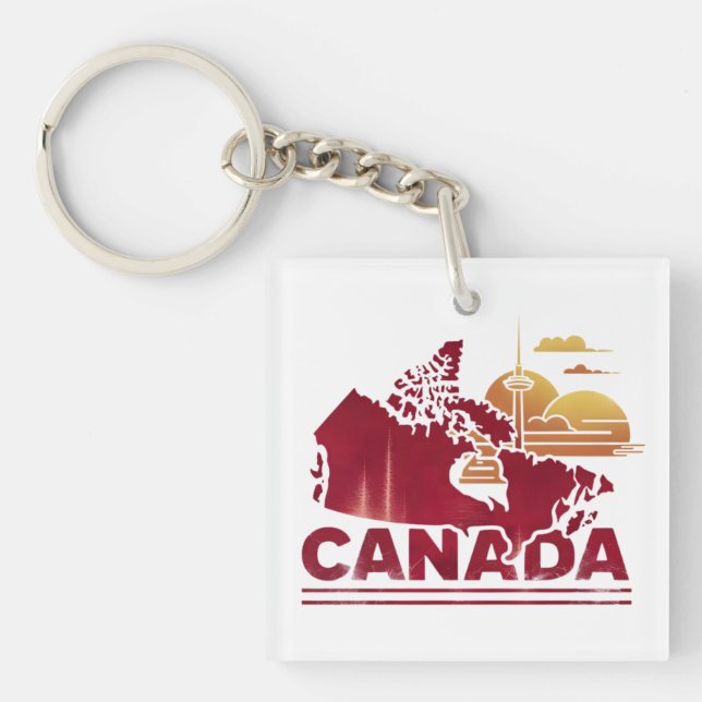 Vintage Canada Travel Country Map Maple Leaf Keychain (Front)