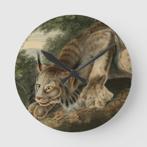 Vintage Canadian Lynx Illustration Round Clock