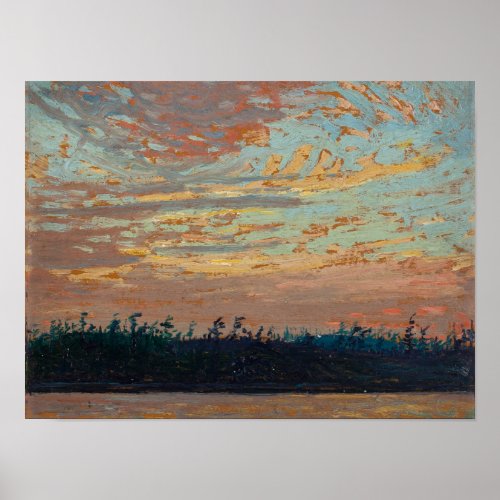 Vintage Canadian Tom Thomson Painting Sunset Skies Poster