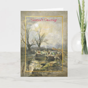 Vintage canal boats Christmas card