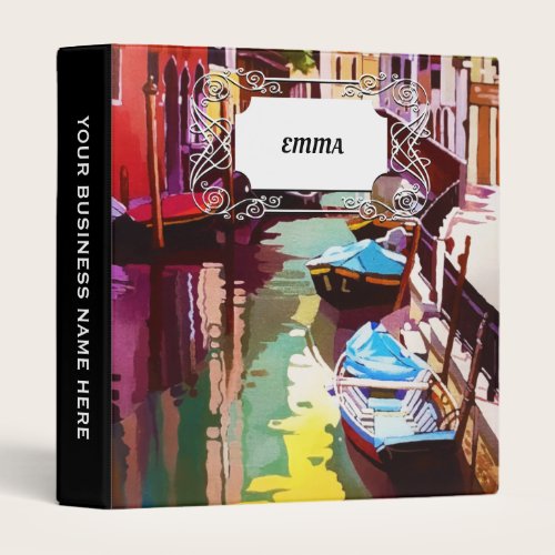 Vintage Canal Bridge Venice Travel Watercolor 3 Ring Binder
