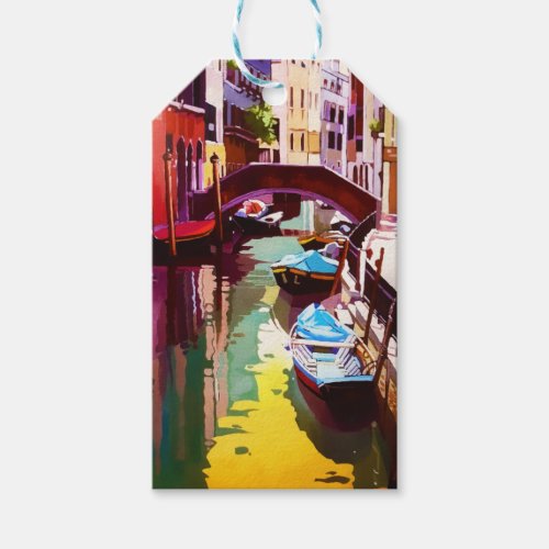 Vintage Canal Bridge Venice Travel Watercolor Gift Tags