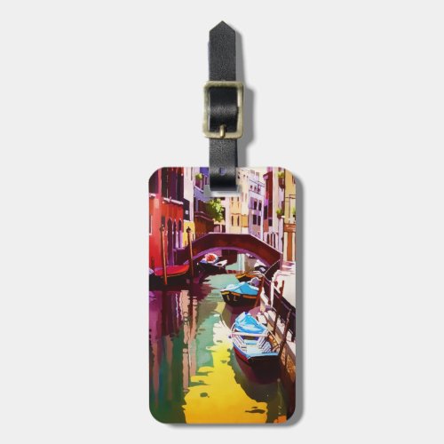 Vintage Canal Bridge Venice Travel Watercolor Luggage Tag