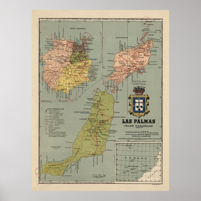 Vintage Canary Islands Map (1922) Poster (Front)