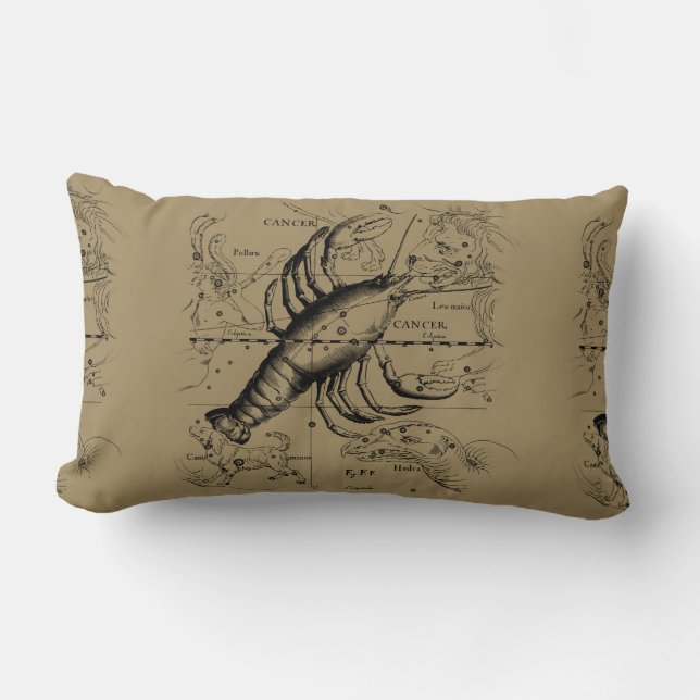 Vintage Cancer Constellation Map Hevelius 1690 Lumbar Pillow (Front)