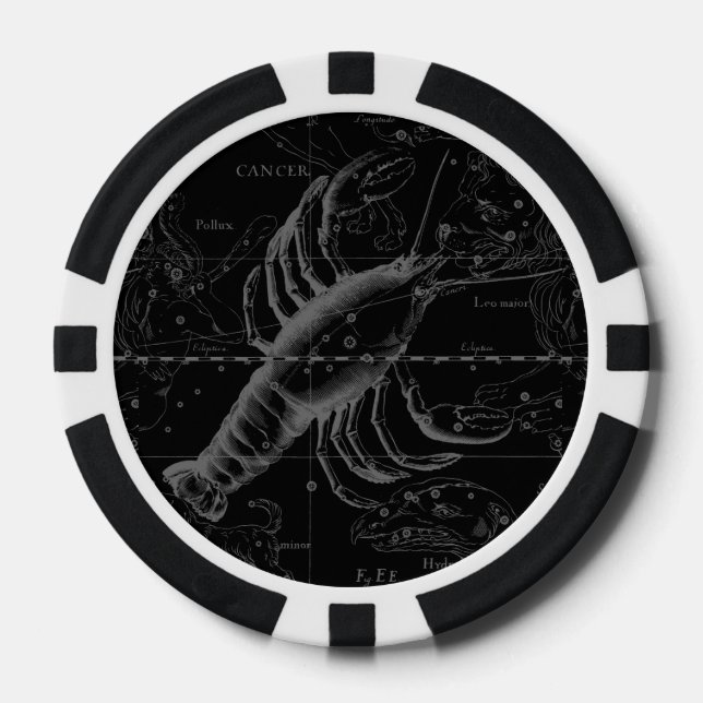 Vintage Cancer Constellation Map Hevelius 1690 Poker Chips (Front)