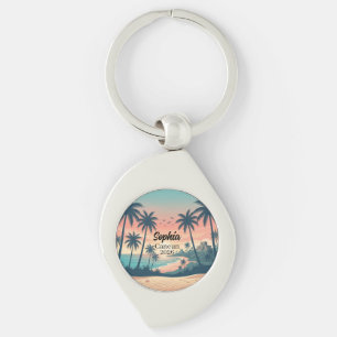 Vintage Cancun 2026 Tropical Beach Sunset Keychain
