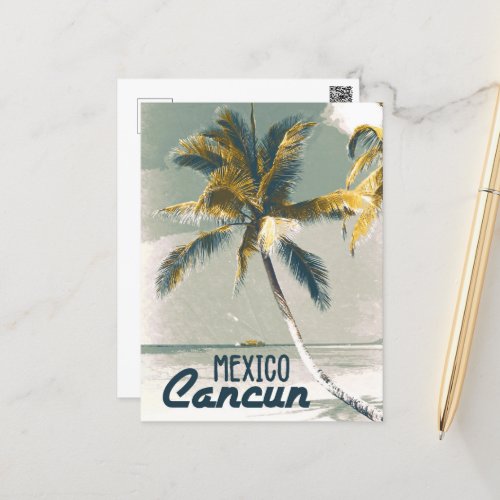 Vintage Cancun Mexico Poster Art Travel Holiday Postcard