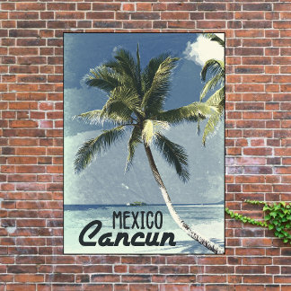 Vintage Cancun Mexico Retro Travel Beach Art Style Poster