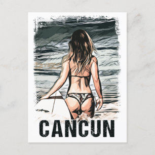 Vintage Cancun Mexico Surfer Girl On The Beach  Postcard
