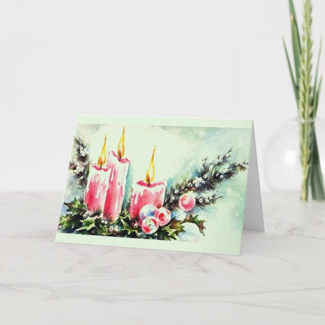 Vintage Candle Centerpiece Christmas Card (Front)