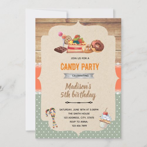 Vintage candy bakery theme invitation