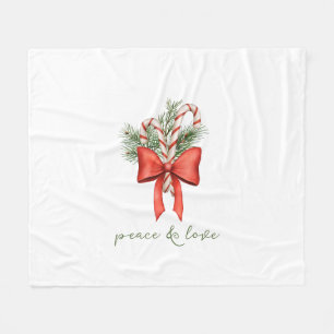 Vintage Candy Cane Bow Peace photo Christmas Fleece Blanket