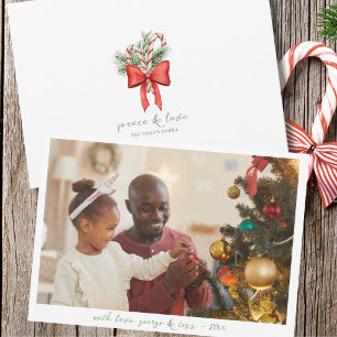 Vintage Candy Cane Bow Peace photo Christmas Holiday Card