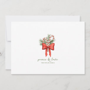 Vintage Candy Cane Bow Peace photo Christmas Holiday Card