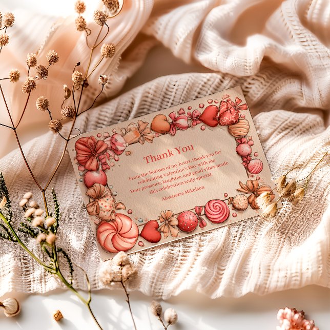 Vintage Candy Hearts Valentine Party Thank You Card (Creator Uploaded)