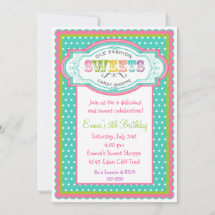 Vintage Candy Parlor Birthday Invitations
