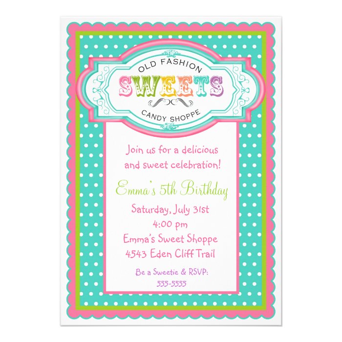 Vintage Candy Parlor Birthday Invitations