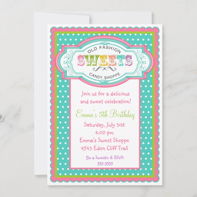 Vintage Candy Parlor Birthday Invitations (Front)