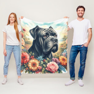 Vintage Cane Corso Dog Painting Fleece Blanket