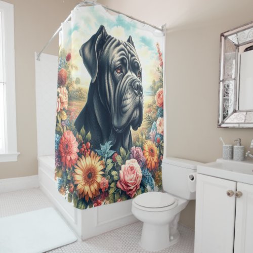 Vintage Cane Corso Dog Painting Shower Curtain