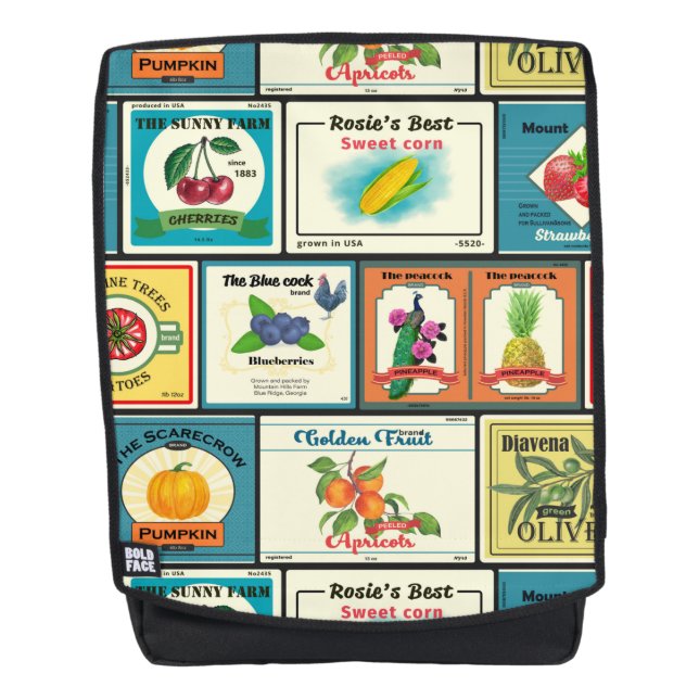 Vintage canned goods-Fruit labels Backpack (Front)