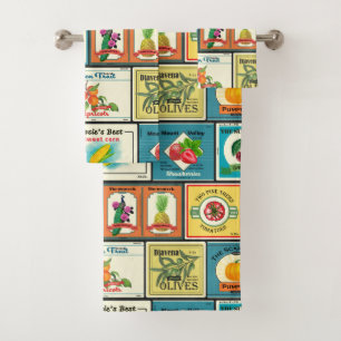 Vintage canned goods-Fruit labels Bath Towel Set