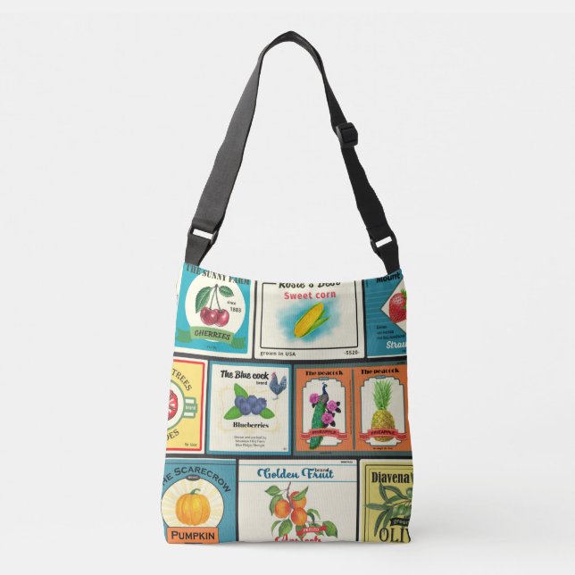 Vintage canned goods-Fruit labels Crossbody Bag (Front)
