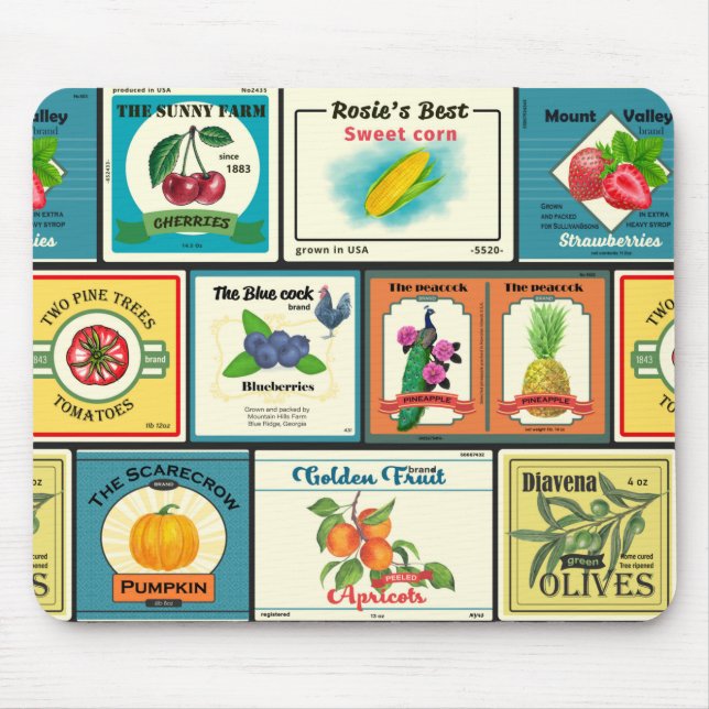 Vintage canned goods-Fruit labels Mouse Pad (Front)