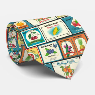 Vintage canned goods-Fruit labels Neck Tie
