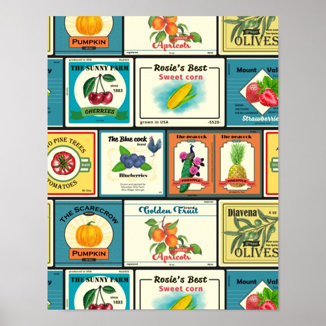 Vintage canned goods-Fruit labels Poster (Front)